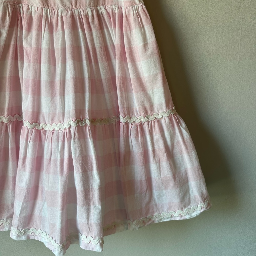 Sigrid Olsen Pale Pink Gingham Ruffle Sleeve Tiered Gathered Dress Size 5 - Picture 4 of 5